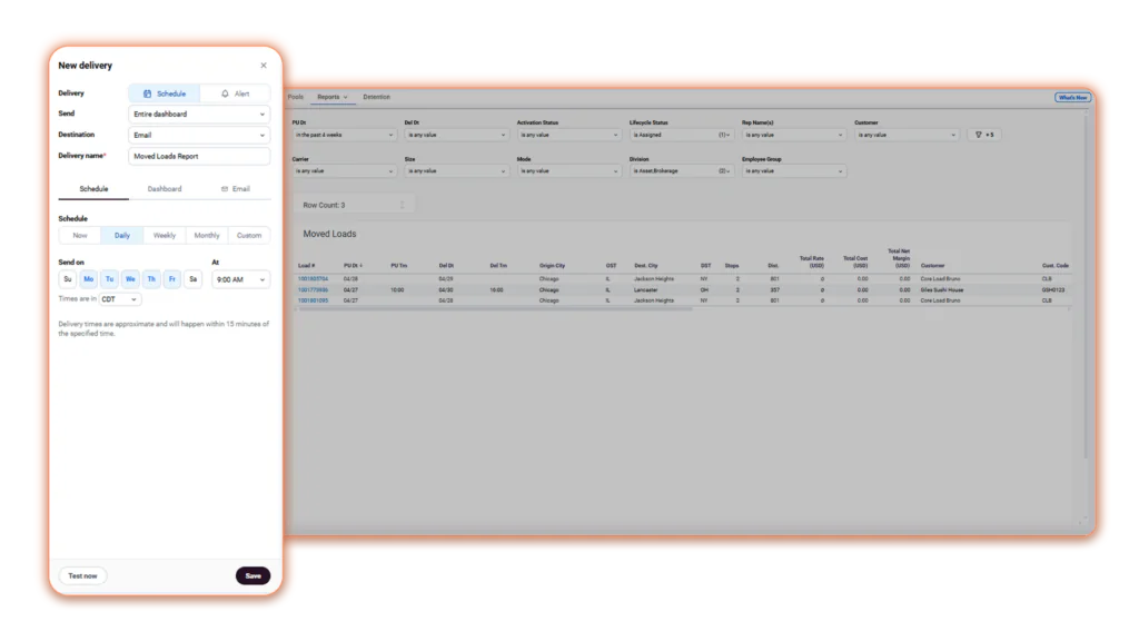 Scheduled analytics report delivery configuration in MasterMind